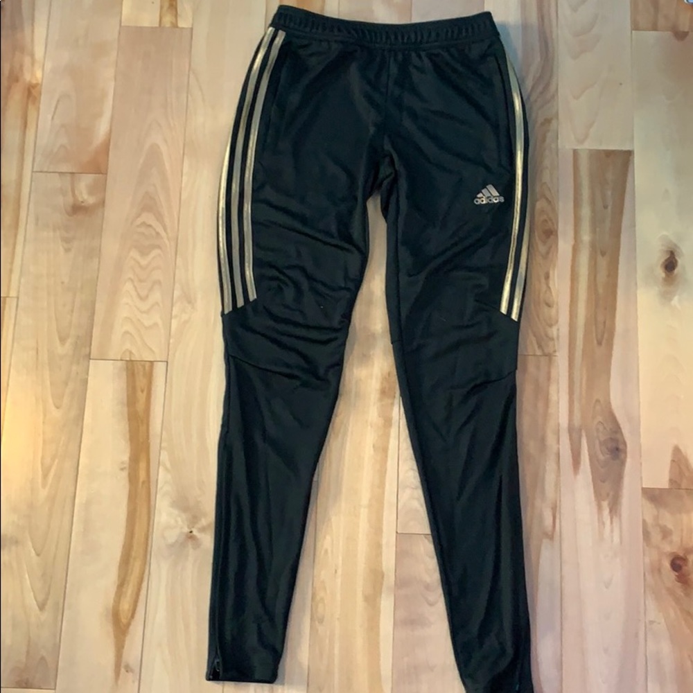 adidas half gold stripe track pants